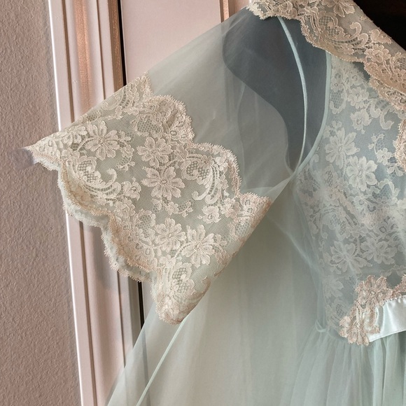 Vintage 50s Shadowline Chiffon Soft Green Ballerina Gown Peignoir Set Sz 32/S - Picture 3 of 16